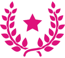 Pink laurel wreath and star emblem