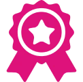 Pink star badge on black background